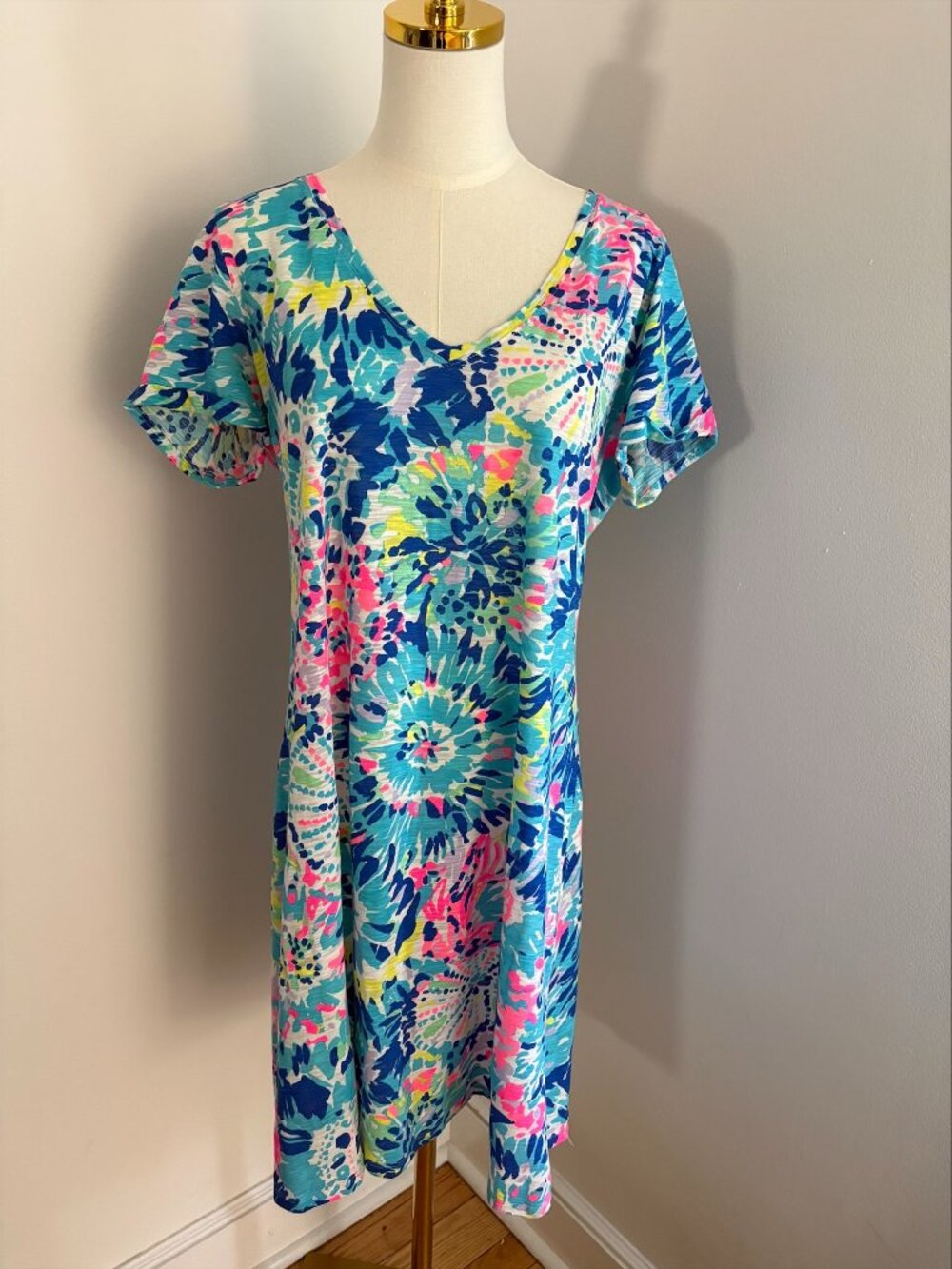 NWT Lilly Pulitzer Jessica Short Sleeve V-Neck Cotton Sheath Dress Size Large